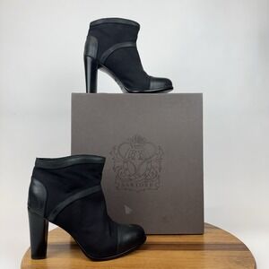 Womens Sartore Vacchetta Black Canvas Leather Block Heel Ankle‎ Boots Size 36.5